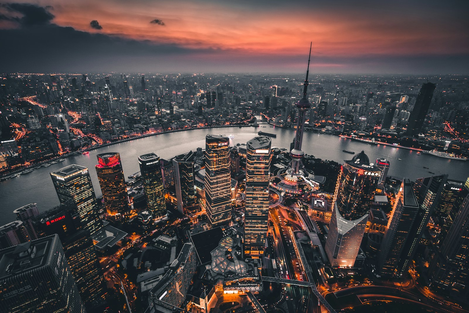 Shanghai aerial at golden hour